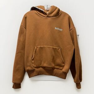 Madhappy Classics Fleece Hoodie Mens Small Brown Blue Stitch Sweatshirt Pullover